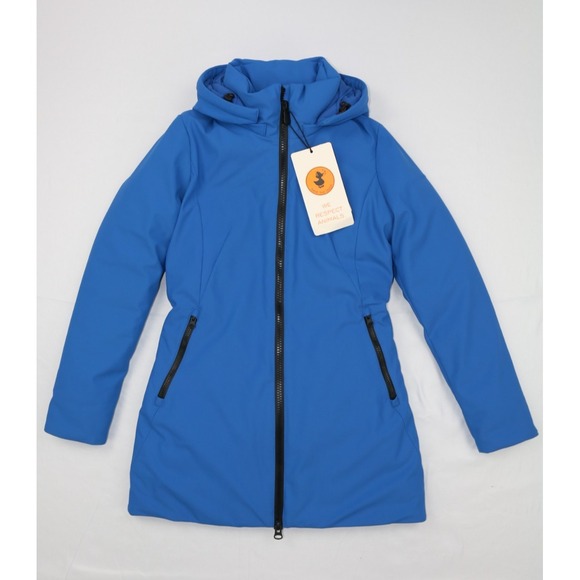 Save The Duck Womens Lexy17 Lila Plumtech Mid Jacket Blue Black Sz XS HeatRetain - Picture 1 of 16